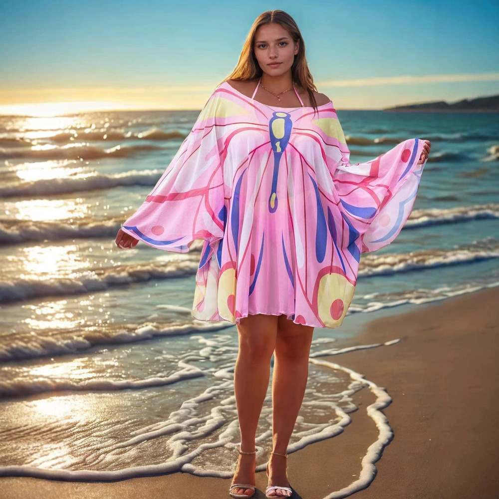ZARA Loose Butterfly Print Bikini Cover Up Short Dress Beach Sun Protection